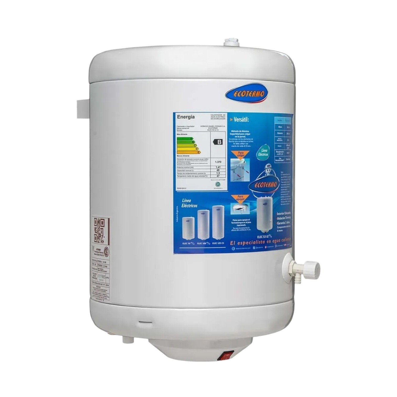 ECOTERMO TERMOTANQUE ELECTRICO 53 CONECCION INFERIOR